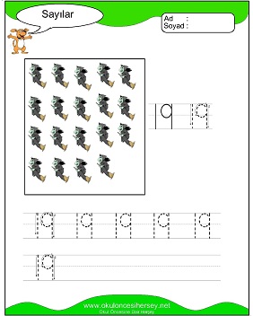 okul öncesi 1 sayısı çizgi çalışması